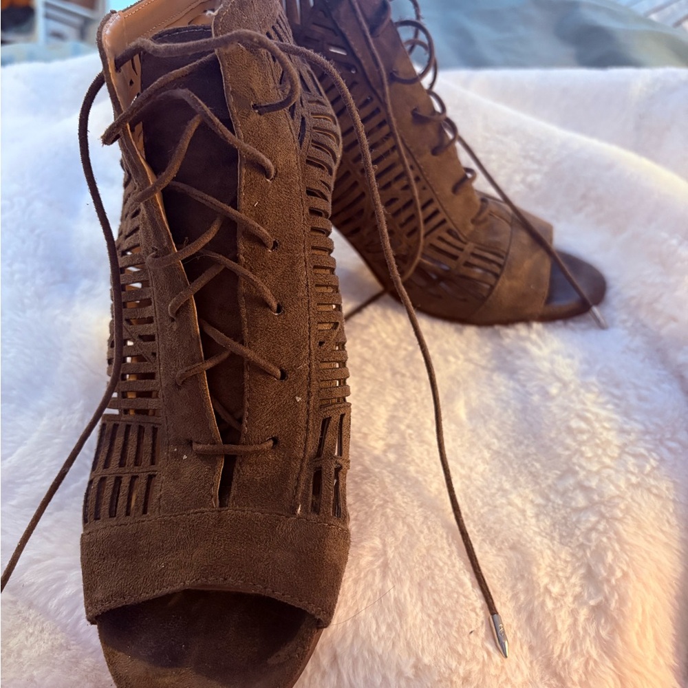Sam Edelman Brown Lace-Up Peep Toe Women's Shoes